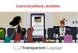 Cartoon of airport waiting area representing Transparent Languages database