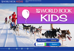 Husky dogs pulling snow sled representing World Book for Kids database