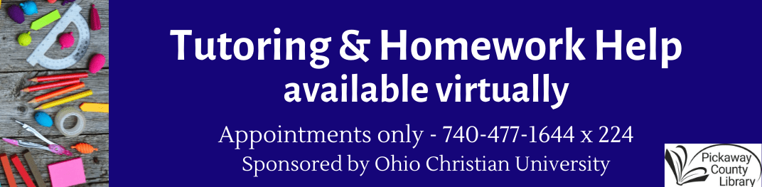 Homework Help Available through collaboration with Library and Ohio Christian University, plus school supplies on table